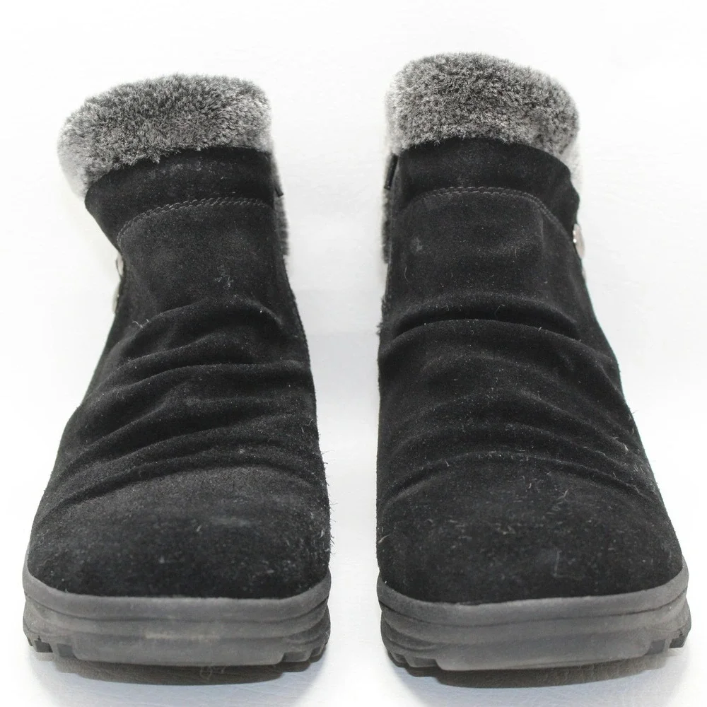 Baretraps Aeron‎ Black Suede Faux Fur Trim Ankle Boots Womens 8M